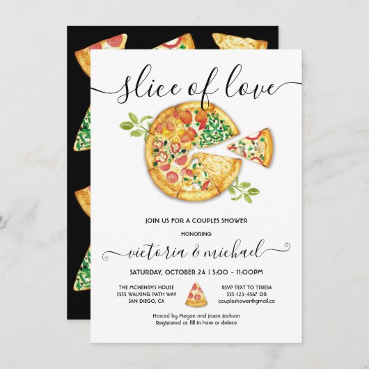 Snee pizza-liefdesfeestje kaart (Voorkant / Achterkant)