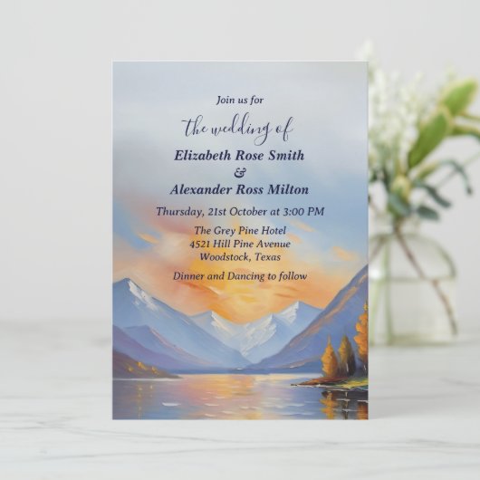 Sneeuw bedekt bergen en een bruiloft aan het meer kaart (Staand voorkant)