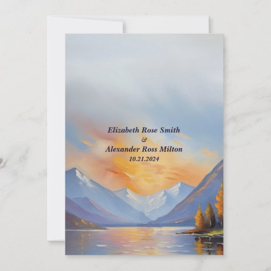 Sneeuw bedekt bergen en een bruiloft aan het meer kaart (Achterkant)