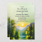 Sneeuw bedekt bergen en meer landschap bruiloft kaart (Voorkant / Achterkant)