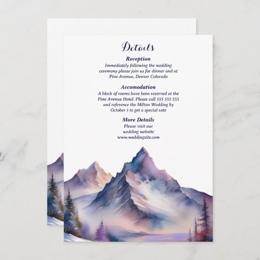 Sneeuw bedekt bergen landschap bruiloft informatiekaartje (Voorkant / Achterkant)