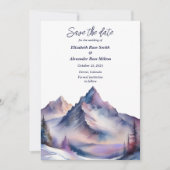 Sneeuw bedekt bergen landschap bruiloft save the date (Voorkant)