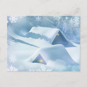 Sneeuw bedekt dak in een bos briefkaart