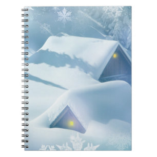 Sneeuw bedekt dak in een bos notitieboek