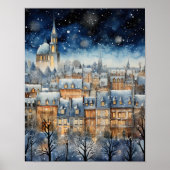 Sneeuw bedekt dorp blauw thema Poster (Voorkant)