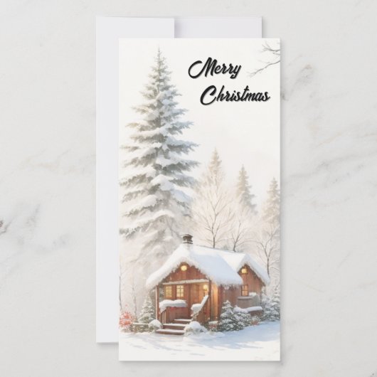 Sneeuw bedekt kerstboom en Bladwijzer Feestdagenkaart (Voorkant)