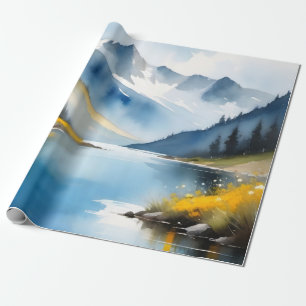 Sneeuw bedekte bergen en een meer cadeaupapier