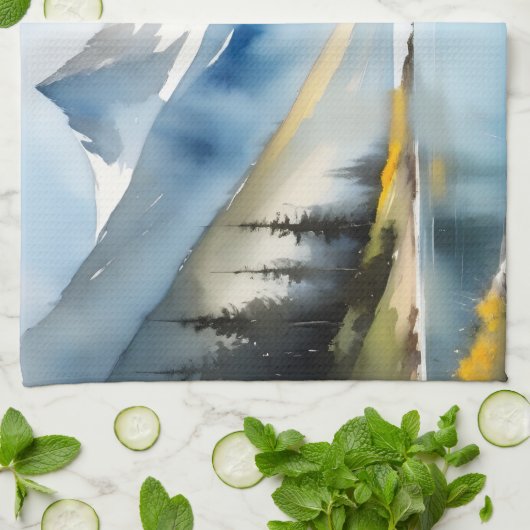 Sneeuw bedekte bergen en een meer theedoek (Gevouwen)