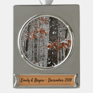 sneeuw bedekte eikenbomen WinterNatuur fotografie Verzilverd Banner Ornament