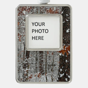 sneeuw bedekte eikenbomen WinterNatuur fotografie Verzilverd Kader Ornament