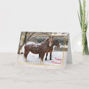 Sneeuw behandelde paardenKerstmis Feestdagen Kaart