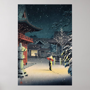 Sneeuw bij de Nezu-schrijn door Tsuchiya Koitsu Poster