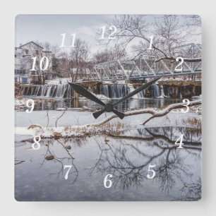 Sneeuw bij Finley Dam wandklok Vierkante Klok