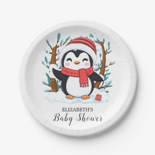 Sneeuw Charming Penguin Baby shower Papieren Bordje (Voorkant)