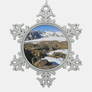 Sneeuw dat smelt op de Rocky Mountains Tin Sneeuwvlok Ornament