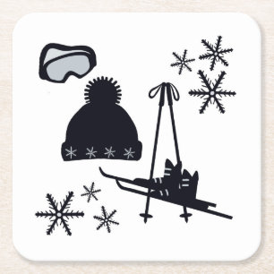Sneeuw design van verschillende items vierkante kartonnen onderzetter