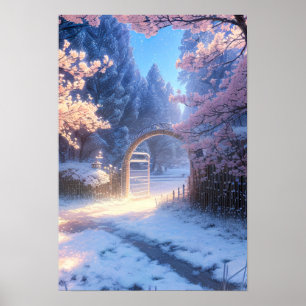 Sneeuw en Cherry Blossom Poster