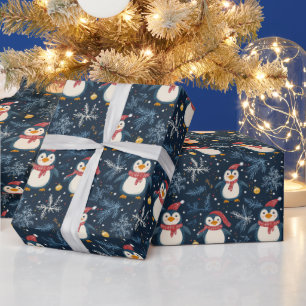 Sneeuw en pinguïns blauwe winter cadeaupapier