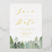 Sneeuw Evergreen Landschap Winter Save the Date Folie Uitnodiging (Voorkant)
