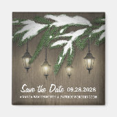 Sneeuw Evergreen Lantern Bruiloft Save the Date Magneet (Voorkant)