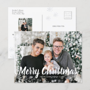 Sneeuw Foto Kerst Ansichtkaart Briefkaart