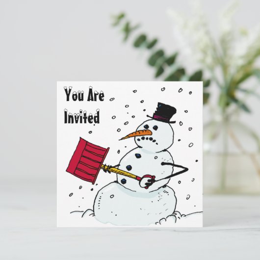 SNEEUW FUN WINTER BIRTHDAY PARTY INVITATION SNOWMA KAART (Staand voorkant)