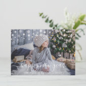 Sneeuw Gelukkig Nieuwjaar Fotokaart Aankondiging (Staand voorkant)