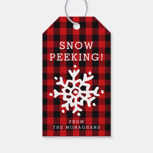Sneeuw gluren | Red Plaid Cadeaulabel (Voorkant)