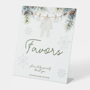 Sneeuw in de liefde winterse baby shower gunst taf reclamebord met voetstuk