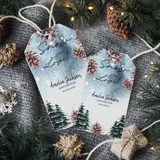 Sneeuw in liefde besneeuwde pijnbomen winter bruid cadeaulabel