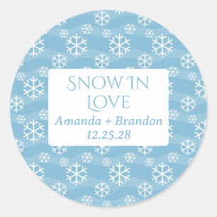 Sneeuw in Liefde blauwe winter bruiloft Ronde Sticker