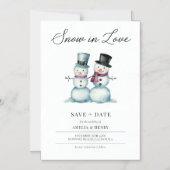 Sneeuw in Liefde Grappige Winter Bruiloft Save the Magnetische Uitnodiging (Voorkant)