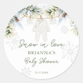 Sneeuw in liefde sneeuwvlokken winter baby shower ronde sticker (Voorkant)