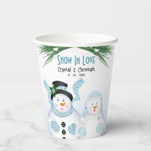 Sneeuw in liefde winter bruiloft papieren bekers (Achterkant)