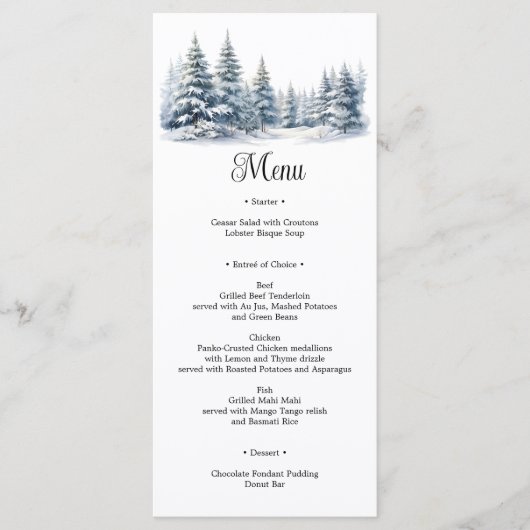 Sneeuw in Liefde winter dennenbos Menu (Voorkant)