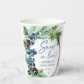 Sneeuw in liefde winter vrijgezellenfeest dennenkr papieren bekers (Achterkant)