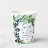 Sneeuw in liefde winter vrijgezellenfeest dennenkr papieren bekers (Voorkant)