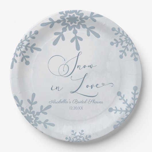 Sneeuw in liefde Winter Wonderland Bruidsborrel Papieren Bordje (Voorkant)