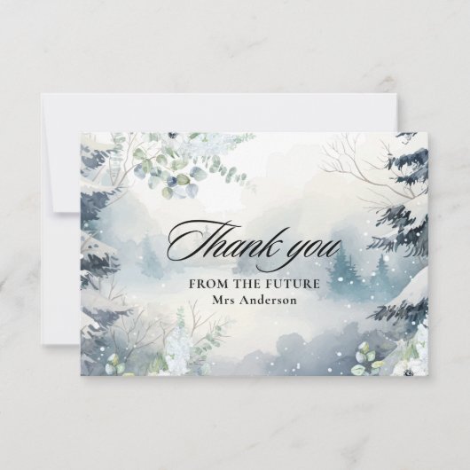 Sneeuw in love stoffig blauwe Winter Bruiloftsborr Bedankkaart (Voorkant)