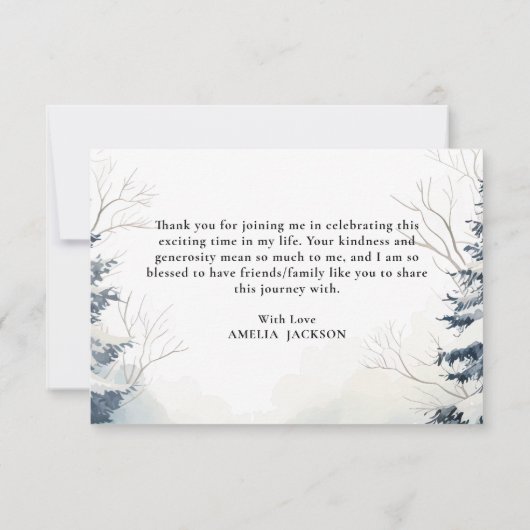 Sneeuw in love stoffig blauwe Winter Bruiloftsborr Bedankkaart (Achterkant)