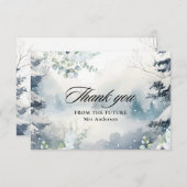 Sneeuw in love stoffig blauwe Winter Bruiloftsborr Bedankkaart (Voorkant / Achterkant)