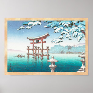 Sneeuw in Miyajima hanga winterlandschap Poster
