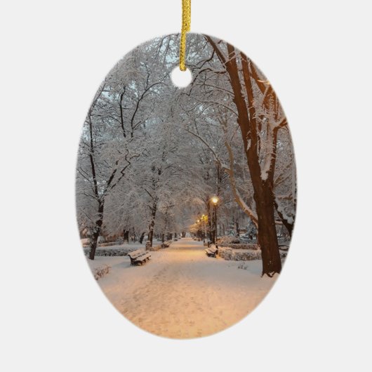 Sneeuw in Park Sibiu Keramisch Ornament (Voorkant)