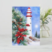 Sneeuw Kerst vuurtoren budget mini Feestdagenkaart (Staand voorkant)