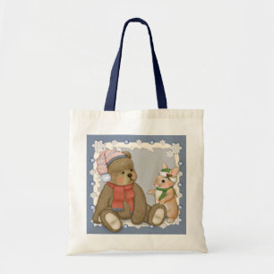 Sneeuw Kerstmis Teddy en Bunny Tote Bag
