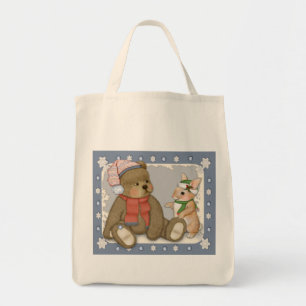 Sneeuw Kerstmis Teddy en Bunny Tote Bag