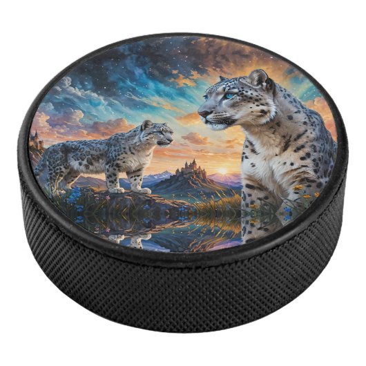 Sneeuw Leopard Kasteel Zonsopgang reflectie Hockey Puck (3/4)