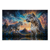 Sneeuw Leopard Kasteel Zonsopgang reflectie Perfect Poster (Voorkant)