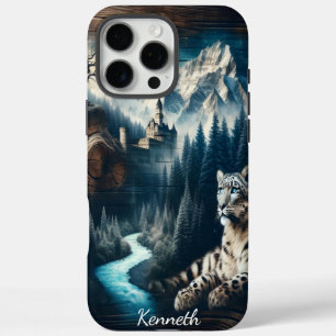 Sneeuw Leopard kijken naar het kasteel iPhone 16 Pro Max Hoesje