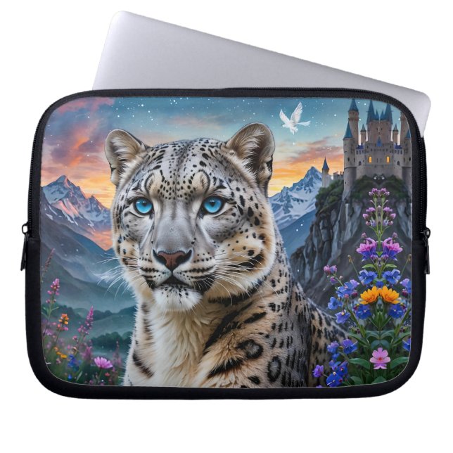 Sneeuw Leopard Mountain Castle bij zonsondergang Laptop Sleeve (Voorkant)